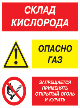 Кз 14 склад кислорода. опасно газ - запрещается применять открытый огонь и курить. (пластик, 400х600 мм) - Знаки безопасности - Комбинированные знаки безопасности - Магазин охраны труда ИЗО Стиль