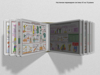 Настенная перекидная система а3 на 10 рамок (прозрачная) - Перекидные системы для плакатов, карманы и рамки - Настенные перекидные системы - Магазин охраны труда ИЗО Стиль